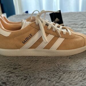 adidas Gazelle Suede Sneakers in Beige with White Stripes